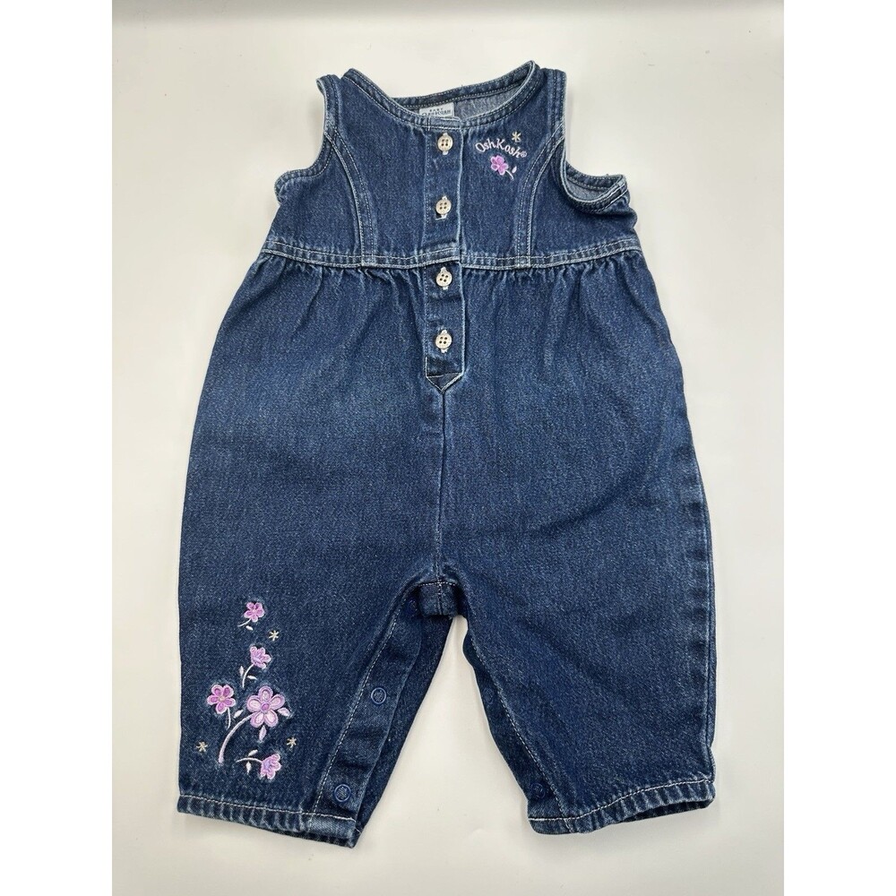 Vintage OshKosh Baby Bgosh One Piece Jean Romper Purple Spring Flowers 3-6Months